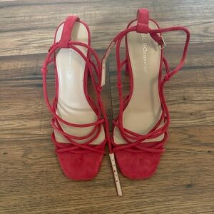 BCBGeneration Wanni Red Strappy Suede Chunky Heeled Sandals NEW Size 9.5